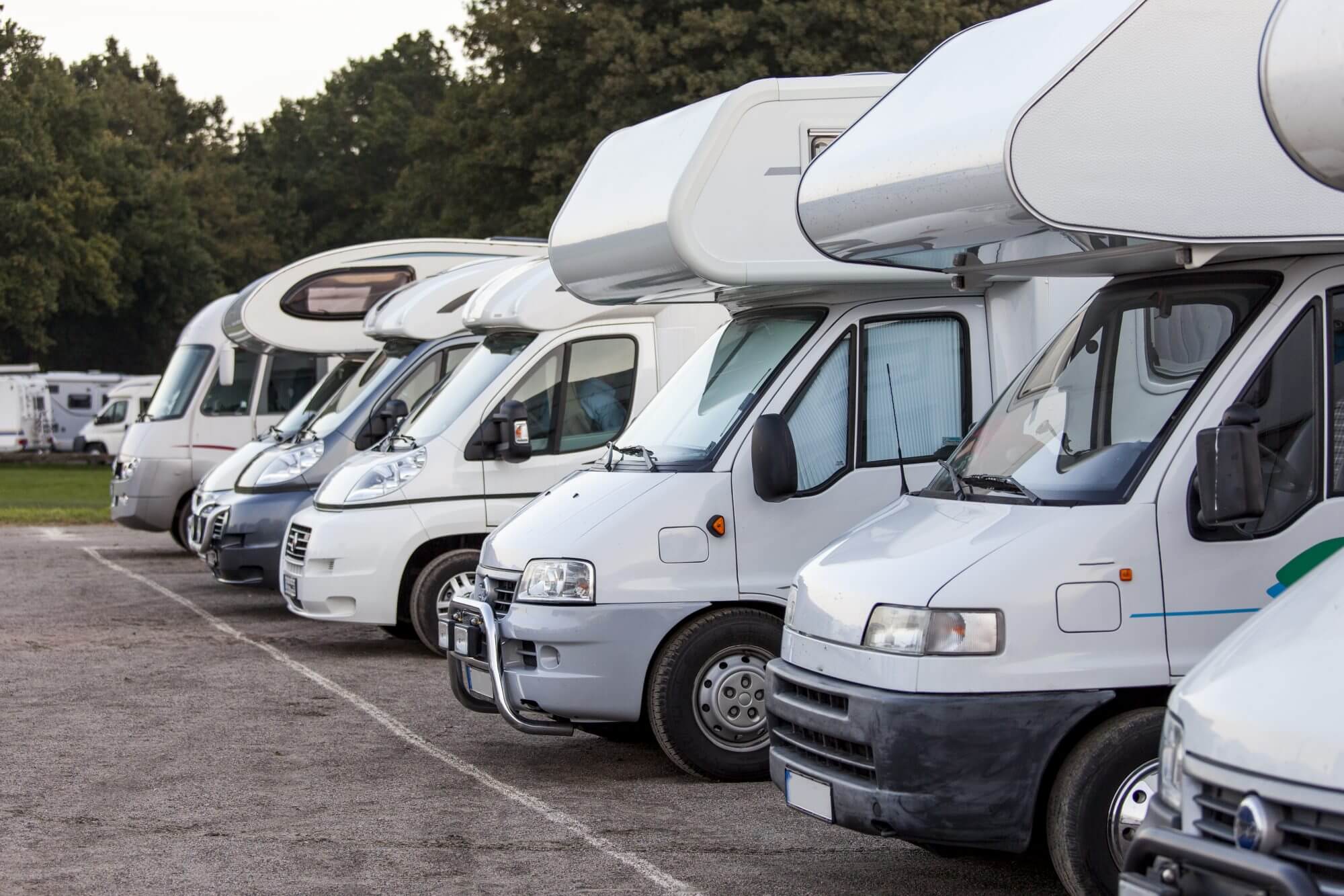 Motorhomes parked at motorhome campground.