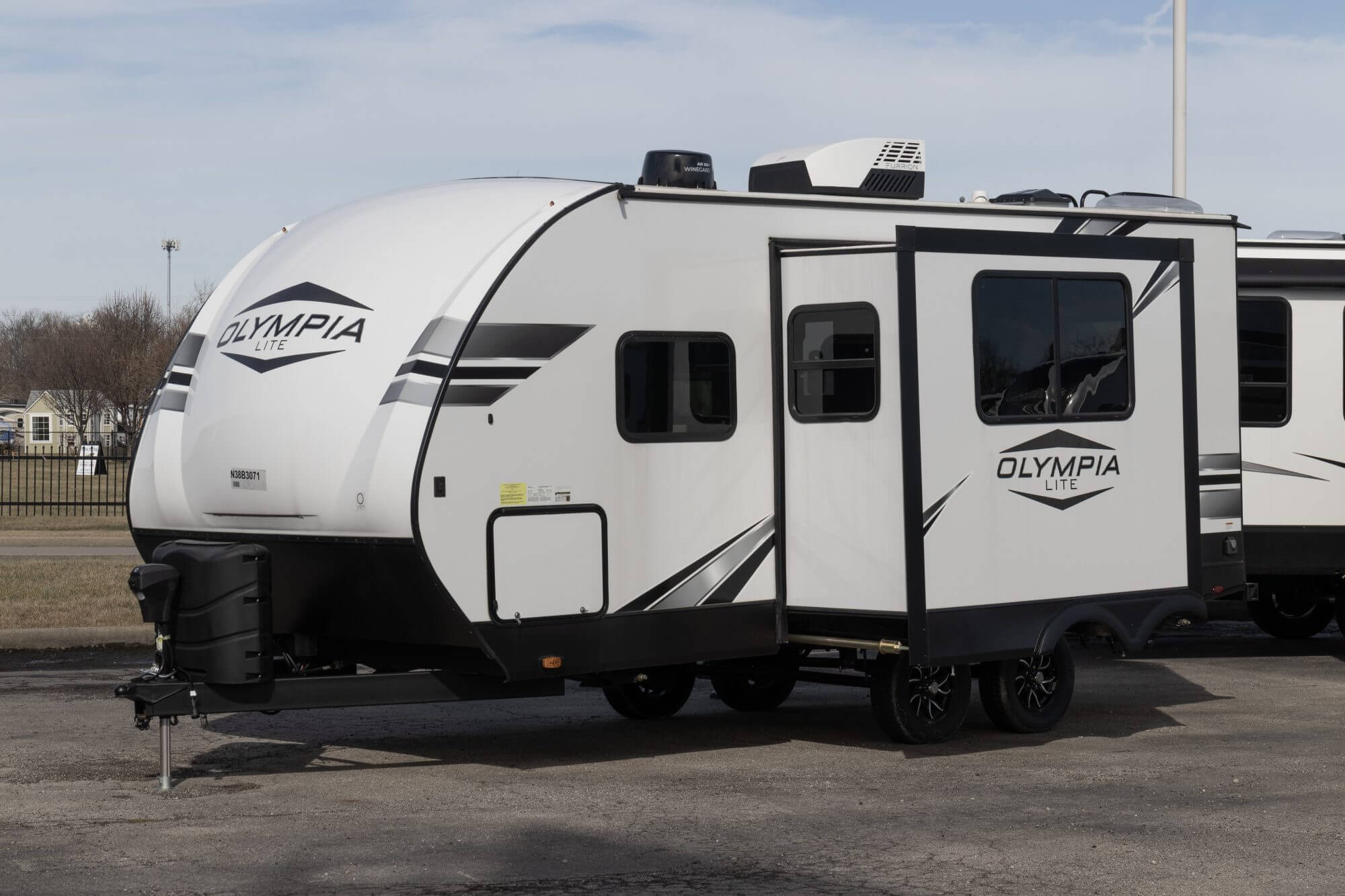 Indianapolis - Circa February 2023: Olympia Lite Travel Trailer by Jayco. Jayco is part of Thor Industries and builds recreational vehicles, motorhomes and fifth wheels.
