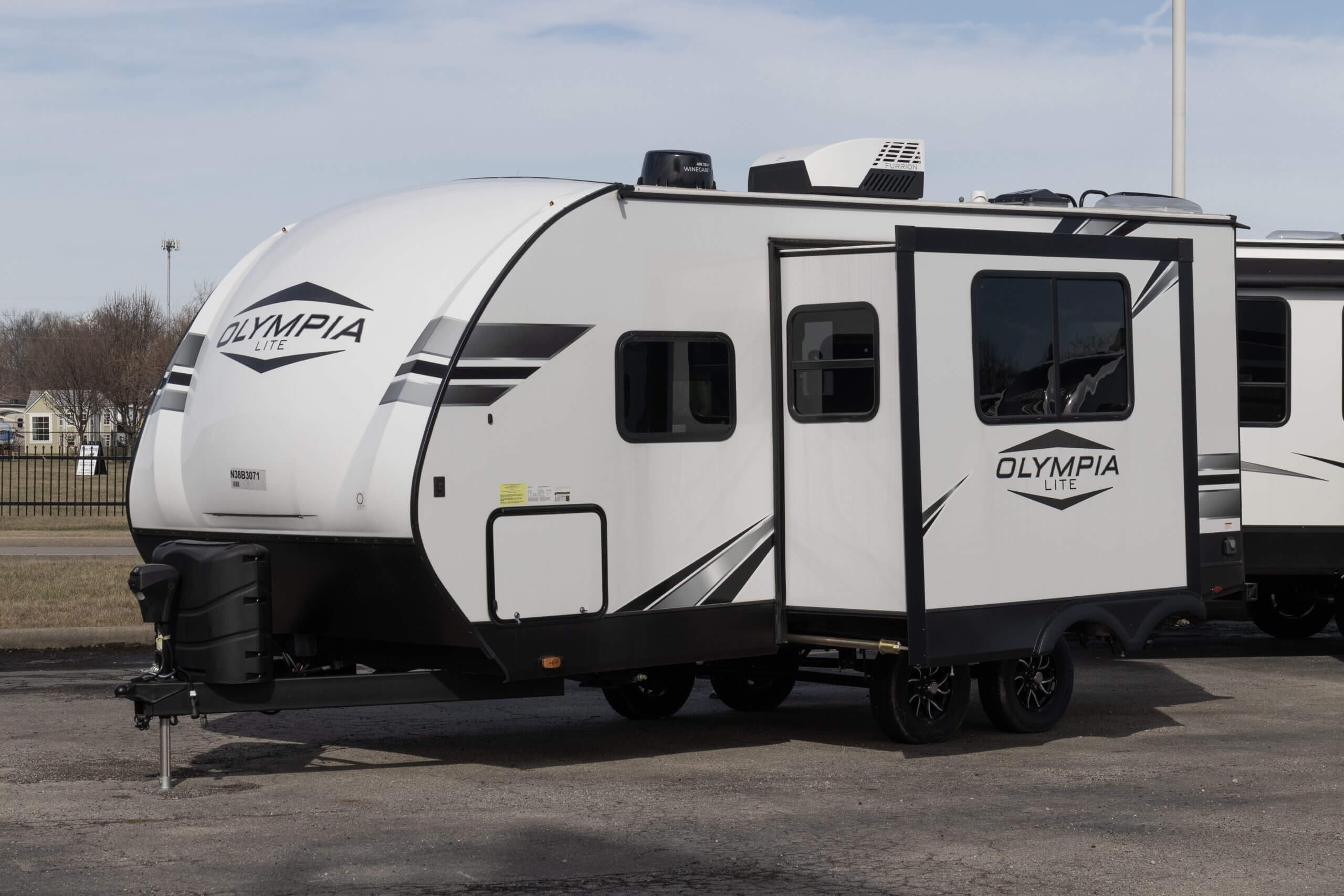 Indianapolis - Circa February 2023: Olympia Lite Travel Trailer by Jayco. Jayco is part of Thor Industries and builds recreational vehicles, motorhomes and fifth wheels.