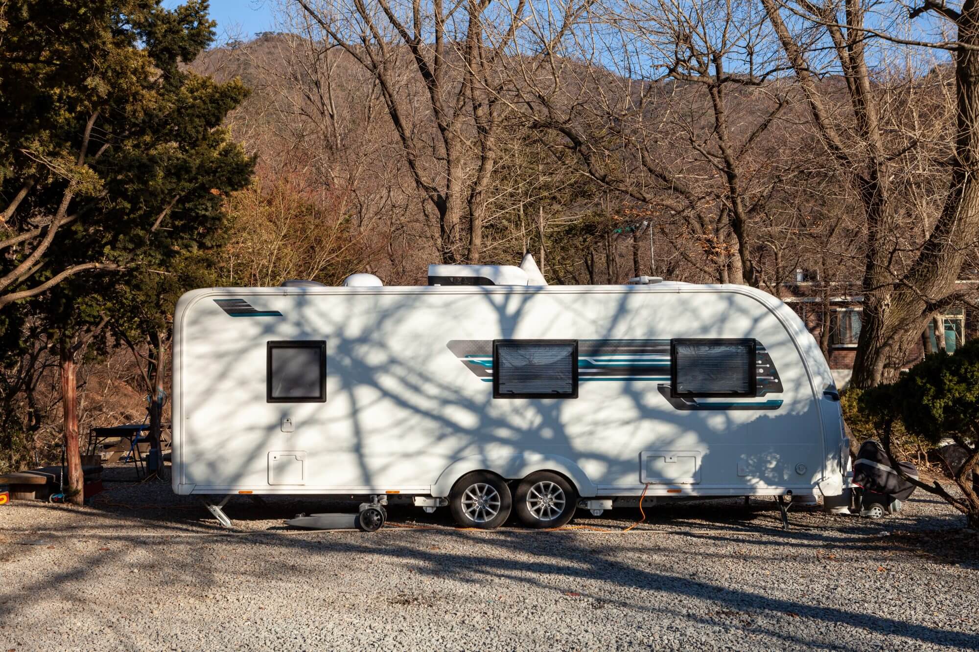 a parked camping trailer