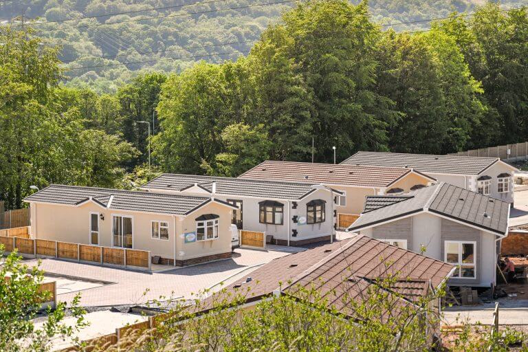 Upper Boat, near Pontypridd, Wales - June 2020: New mobile homes on a site near Pontypridd. The site is being improved with new roads and bases.
