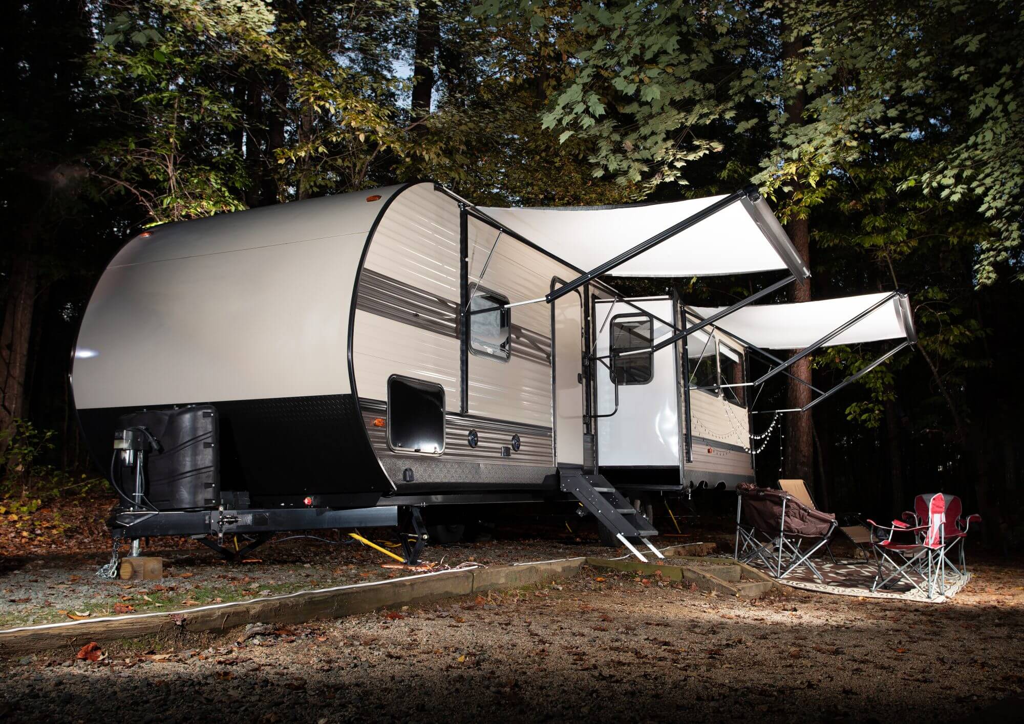 Early autumn travel trailer came at Falls Lake North Carolina