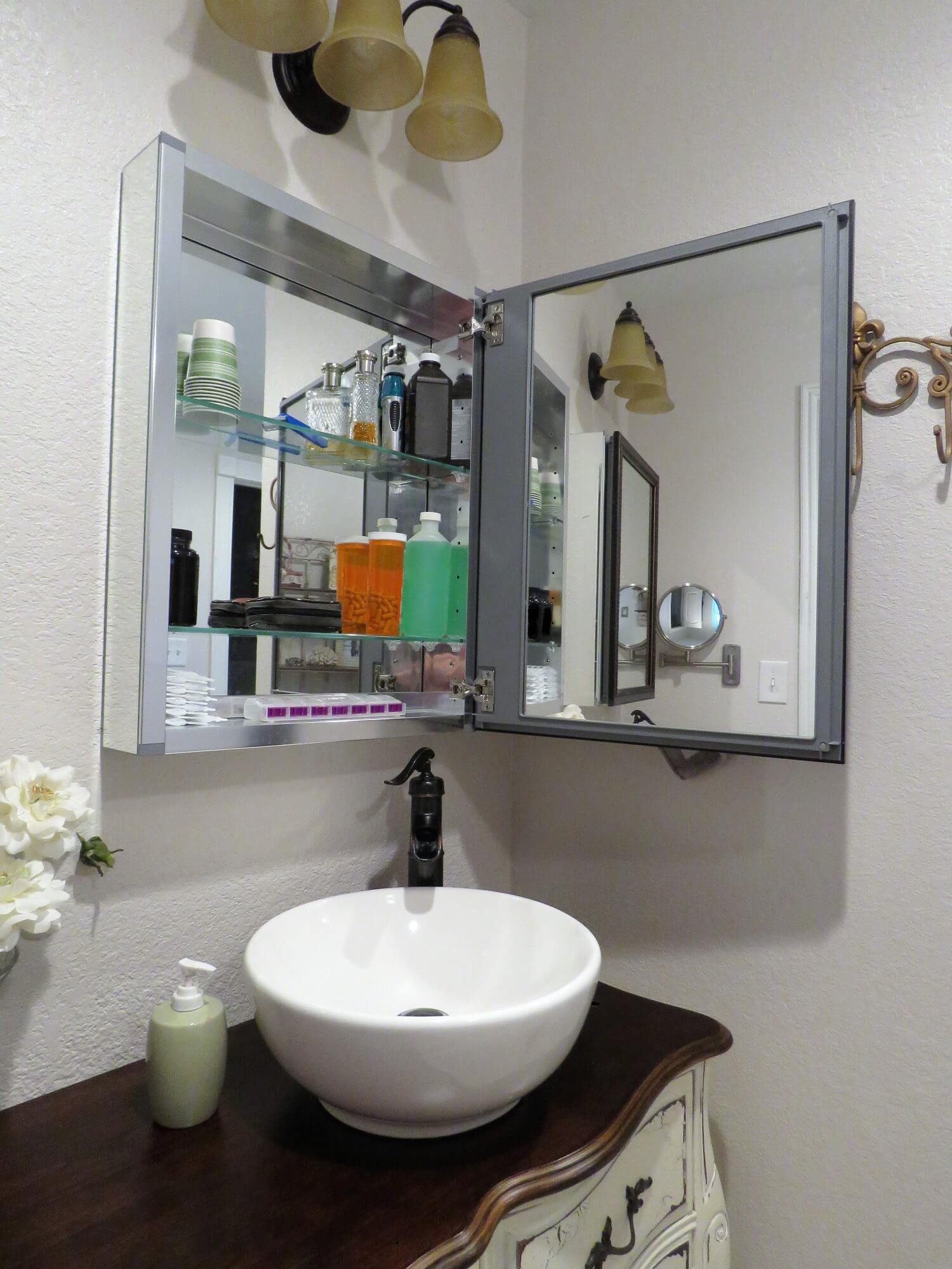 Bathroom vanity sink, medicine chest, medicine, heath & beauty aides