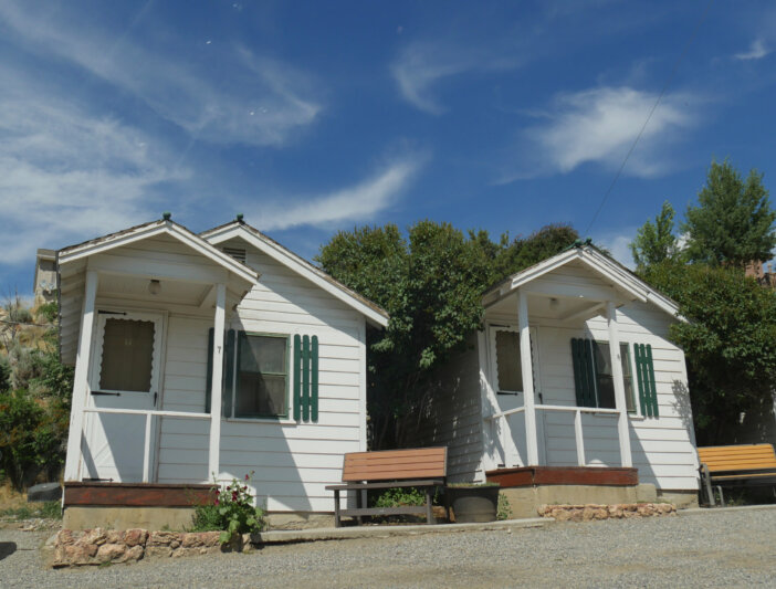 Gardiner, Montana- July 2018: Individual cottages at one of the hotels in Gardiner, Montana.