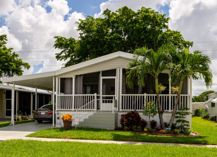 Boynton Beach, FL, USA - August 12, 2021: Mobile home neighborhood Boynton Beach Florida USA retirement community