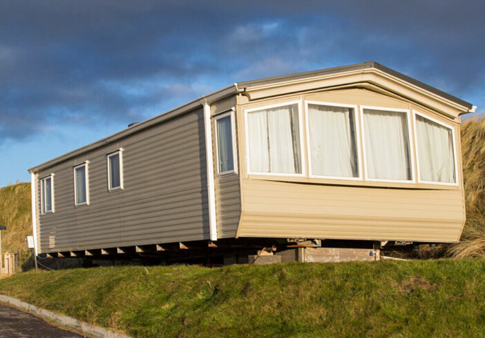 Gower, Wales, UK: December, 2017: Hillend Camping and Caravan Park with static caravan holiday homes at Llangennith on the Gower Peninsular. Out of season wintertime when the park is closed until spring.