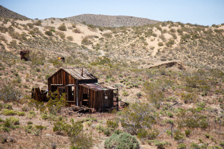 Mining shack in a ghost town in Johannesburg, California, USA