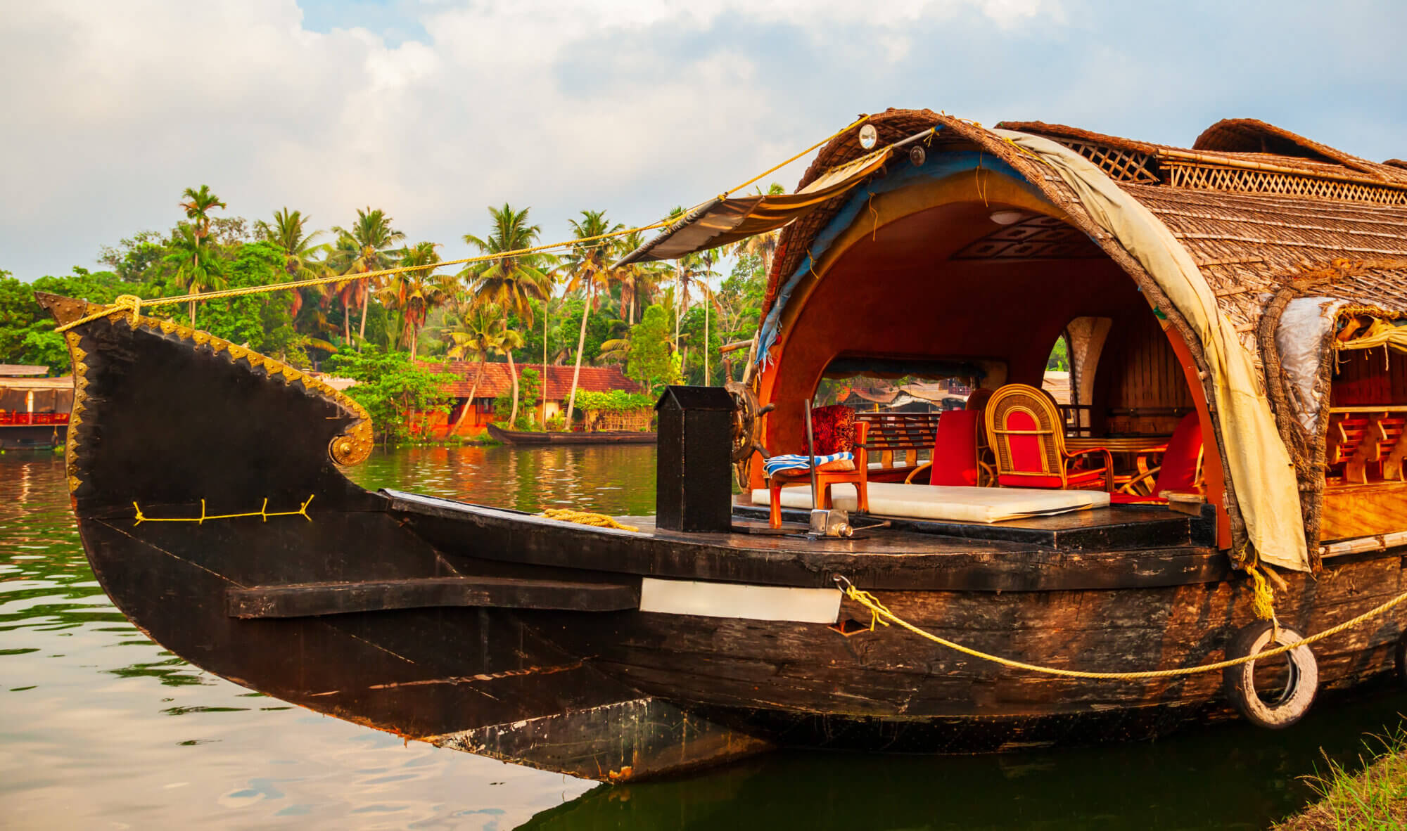 A houseboat in Alappuzha backwaters in Kerala state in India