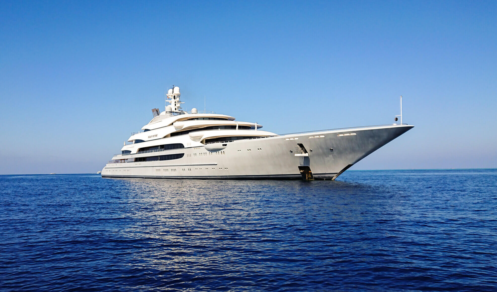 Male, Maldives – August 10, 2017: The yacht anchored at the Indian ocean close to Male' city at Maldives.