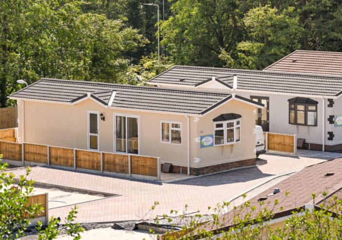 Upper Boat, near Pontypridd, Wales - June 2020: New mobile homes on a site near Pontypridd. The site is being improved with new roads and bases.