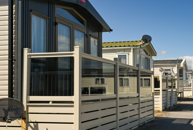 Porthcawl, Wales - July 2020: Rows of caravans at the Trecco Bay caravan site in South Wales. The site is one of the largest in Europe.