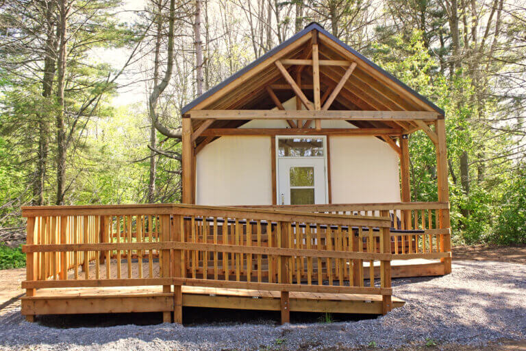 Modern Yurt nestled in the woods.  Wheelchair accessible with ramp
